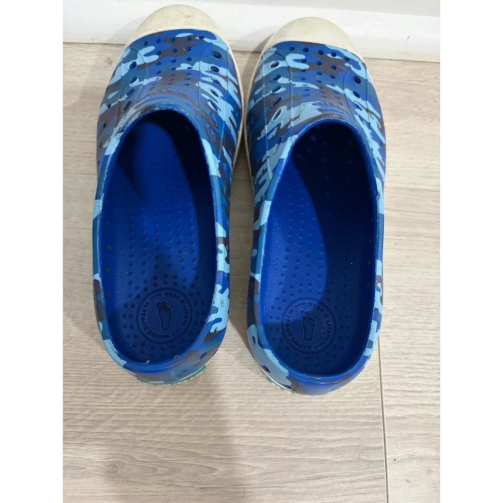 Native Jefferson Kids Blue Camo Slip On Water Shoes Sneakers J1 Boys Girls